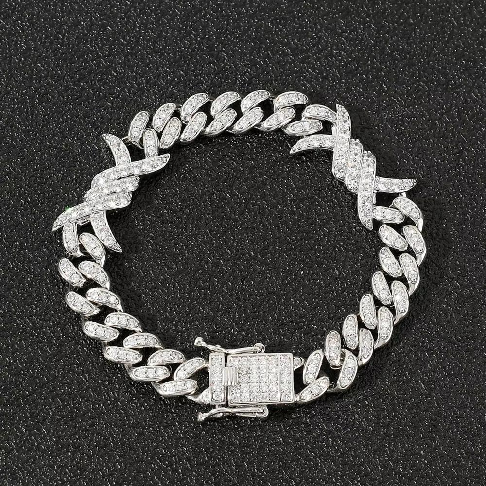 Neues Design Hip Hop Rap Schmuck 14K Gold Plated Bling CZ Iced Out Dornen Kubanische Kette Armband für Damen und Herren