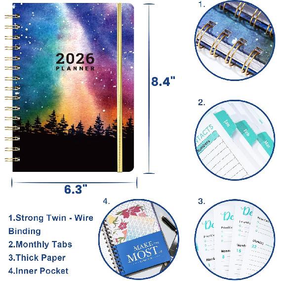 2026 Planner - 2026 Weekly and Monthly Planner, Jan 2026 - Dec 2026, 6.4" x 8.5", Marked Tabs, Back Pocket, Perfect Daily Organizer