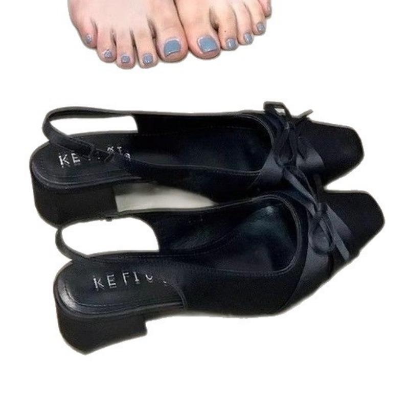 Beautiful bag head sandals women's summer new bow thick heel single shoes with skirt temperament fairy shoes