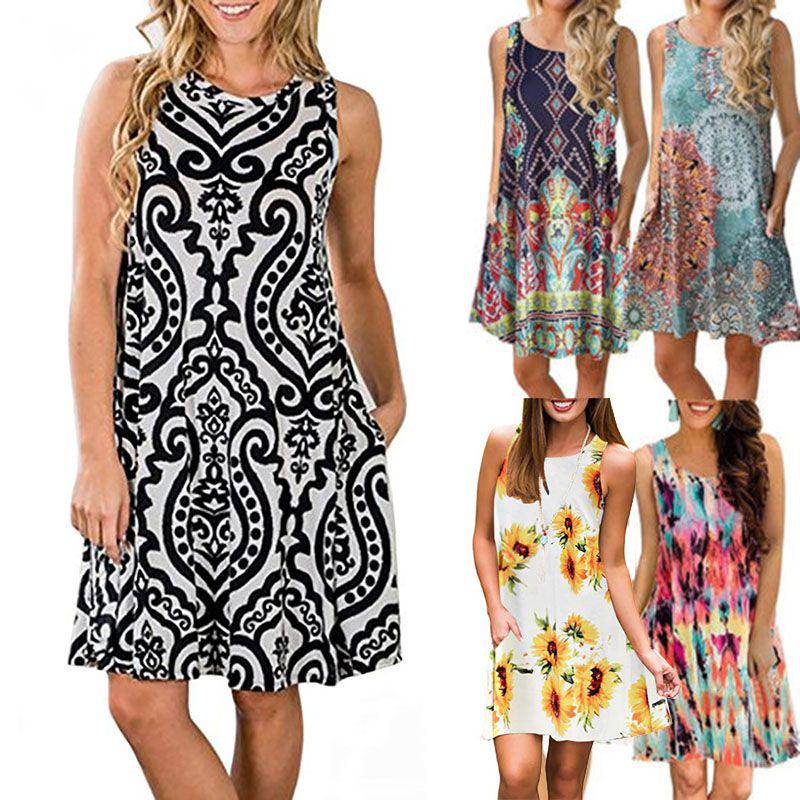 Women's Summer Boho Floral Tank Dress With Comfortable Loose Fit For Casual Beach Outings