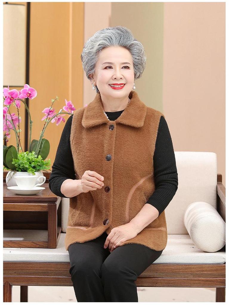 Fashionable Mink Velvet Vest for Middle-Aged and Elderly Women - Warm Autumn/Winter Style for Mom or Grandma