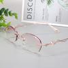 Diamond Cutting Reading Eyeglasses Alloy Rimless Women Pink Gradient Reading Glasses Woman Rhinestone Metal Anti Blue +3.0 +4.0