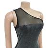 C6666 Damen One-Shoulder Netz-Feder-Bandagekleid mit Heißbohrungen
