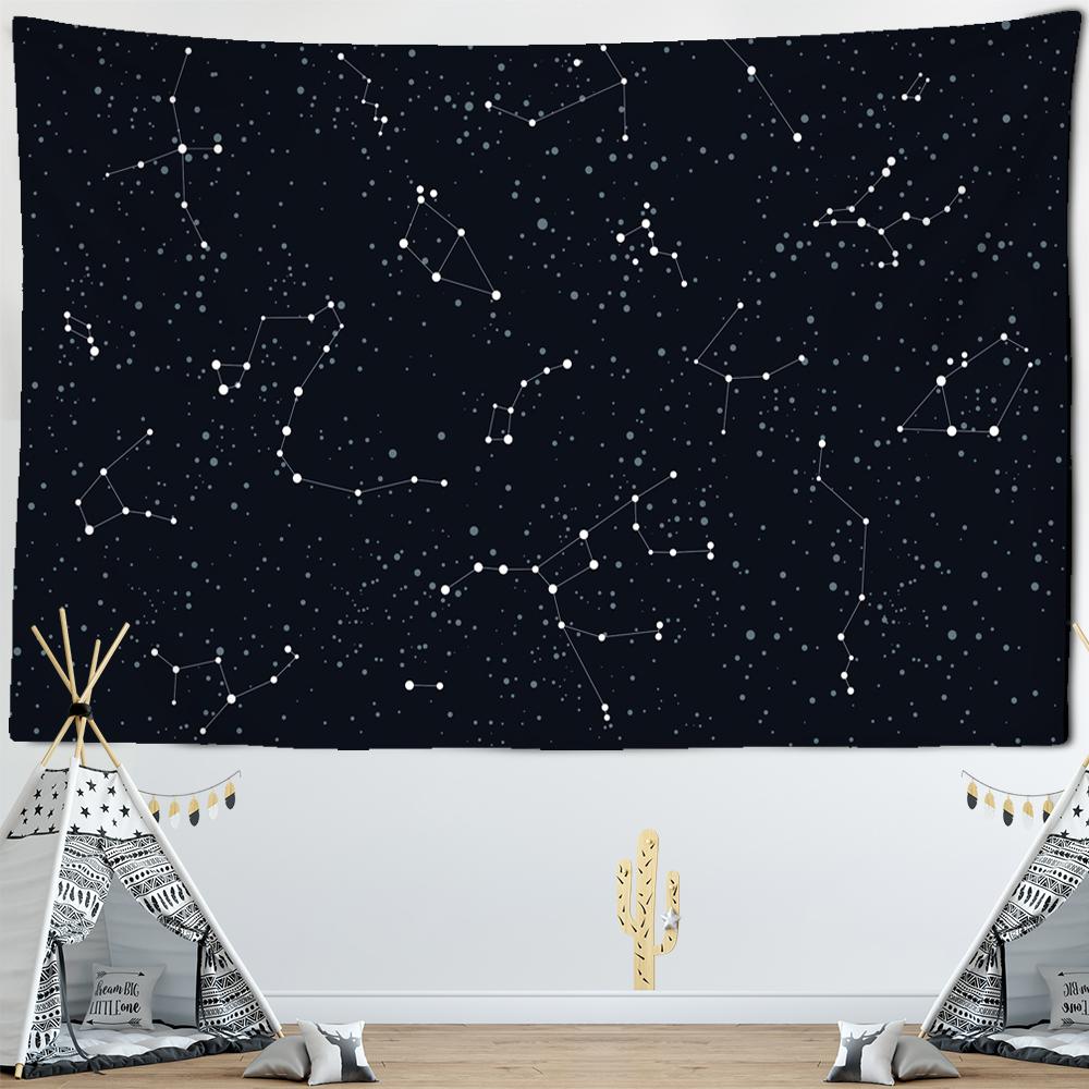 Starry Night Tapestry Mountain Moon Star Black Tapestry Psychedelic Witch Wall Hanging Bedroom Living Room Decoration Aesthetics