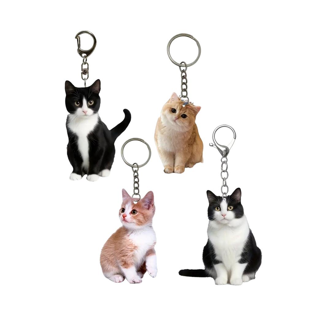 Set of 4 Elegant Cat Keychain Cat Keyring Bag Charm Keychain Set Portable Key Accessory Acrylic Texture for Animal Lover