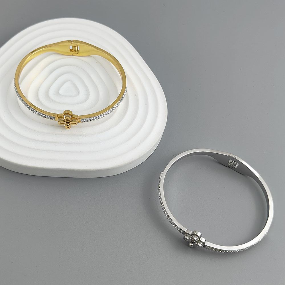 New Four-leaf Clover Zircon Gold-plated Stainless Steel Bracelet 18K, High Quality Waterproof Couple Bracelet, Wife Gift