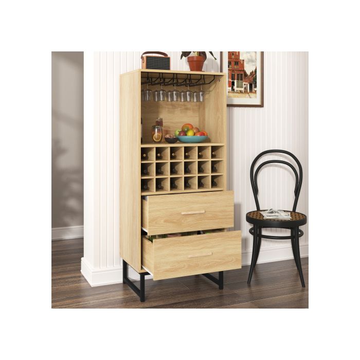 Buffet - MUVOE - Armoire À Vin - 2 Tiroirs - 18 Compartiments - Pieds En Métal Noir Mat