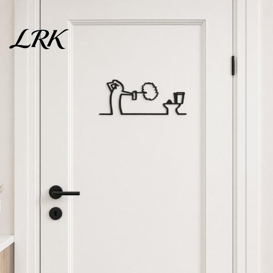 Living Room Wall Art Funny Bathroom Sign, 3D Printed Minimalist Line Toilet Unique Art, Black Modern Home Decor for Washroom