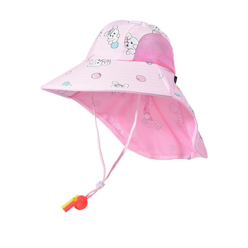 

Kids Sun Protection Hat With Wide Brim And Cartoon Design For Summer Outdoor Activities рожевий