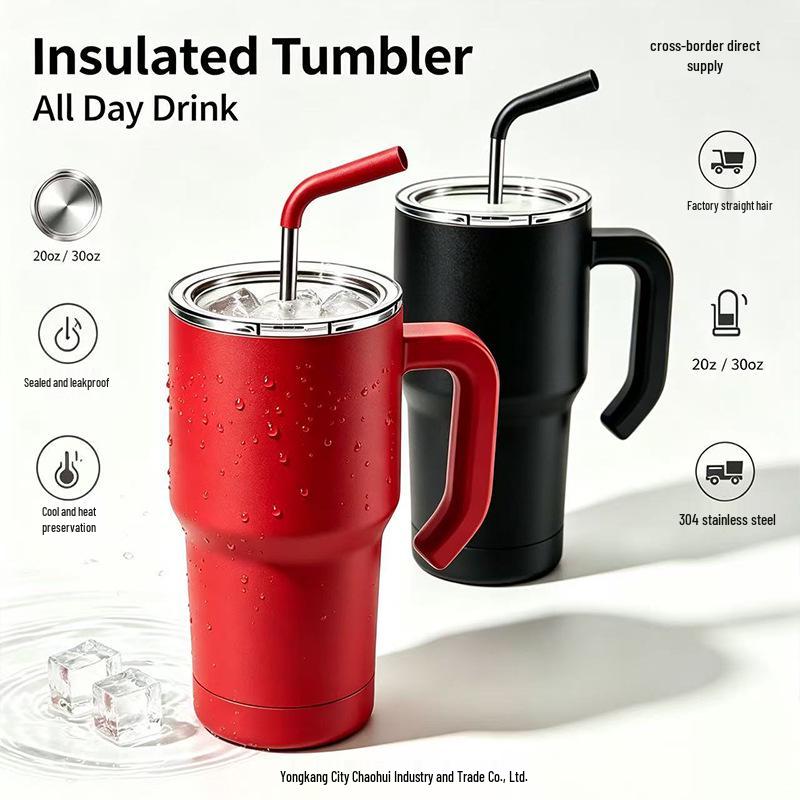 304 Stainless Steel Car Thermos Cup with Handle - Large Capacity, Cold Insulation, Outdoor Vehicle Ice Buster