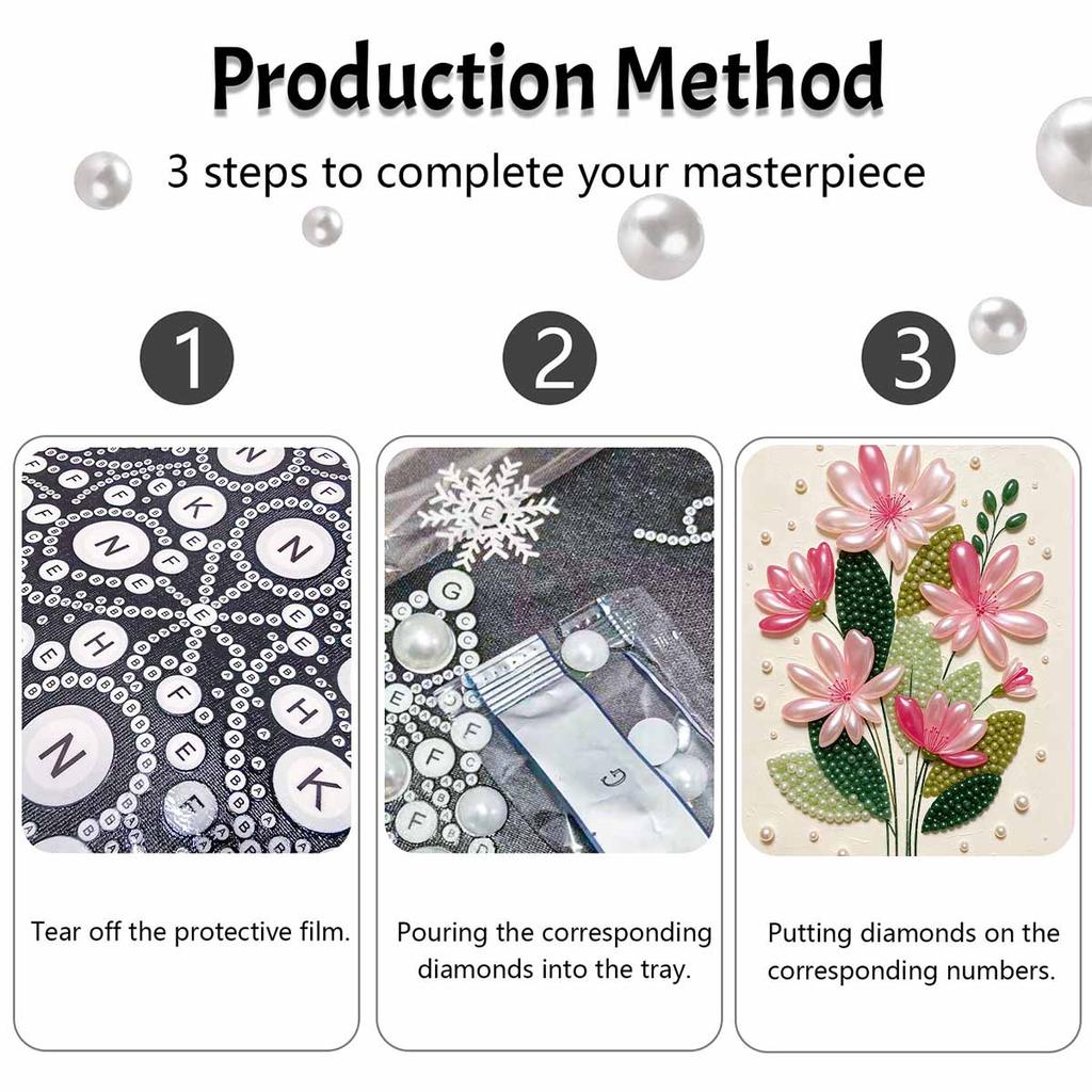 DIY Pearl Painting Kit Frameless Canvas Floral Arrangement 3D Shiny Bead Art Creative Family Craft for Home Decoration