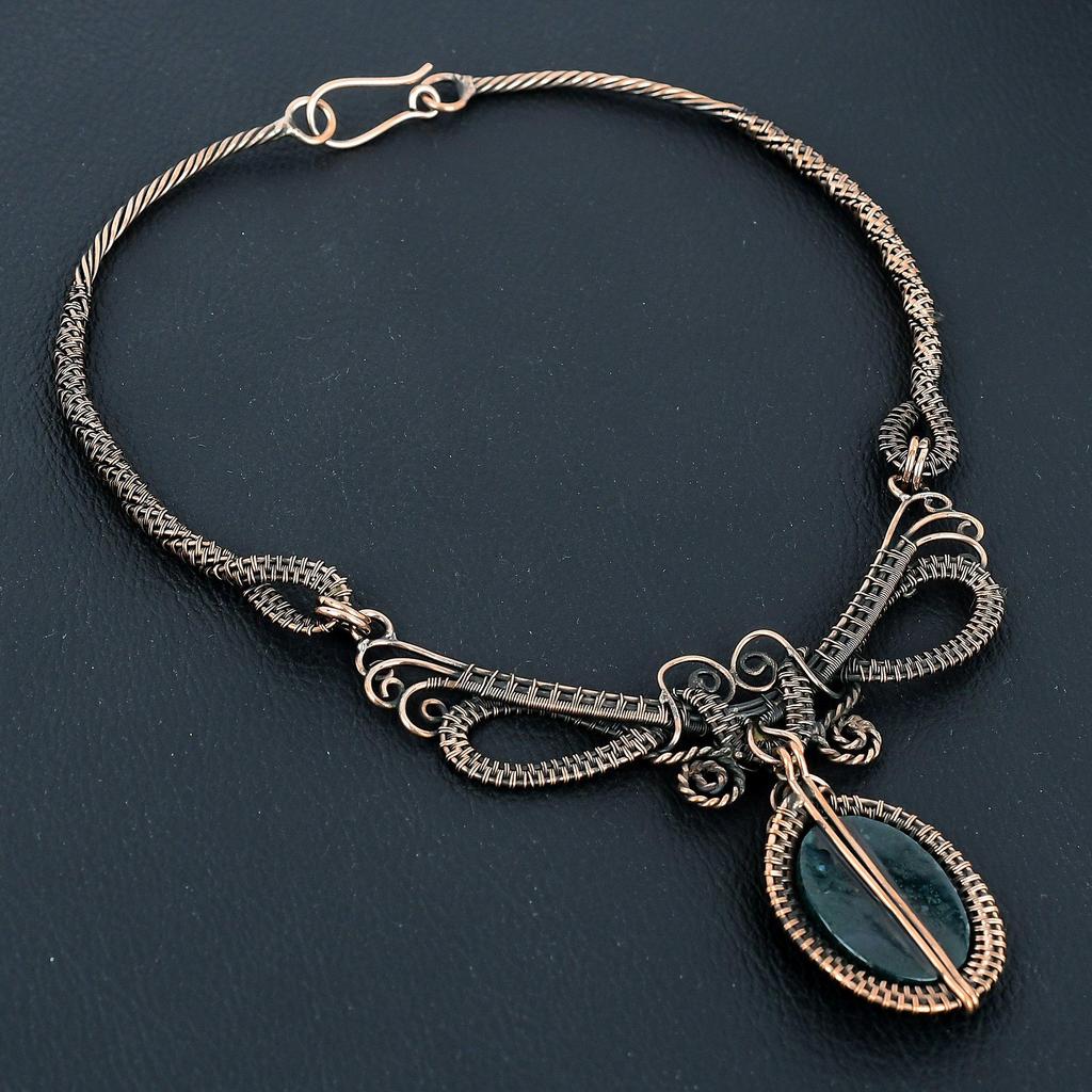 Bloodstone Necklace, 999 Copper Wire Wrapped Jewelry, Gemstone Jewelry Adjustable Chain Necklace, Handmade Wedding Gift Jewelry