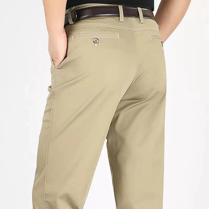 Men's Spring Autumn 100% Cotton Middle-aged Business Trousers Straight Slacks High Waist Dad's Thin Thick Casual Male Suit Pants
