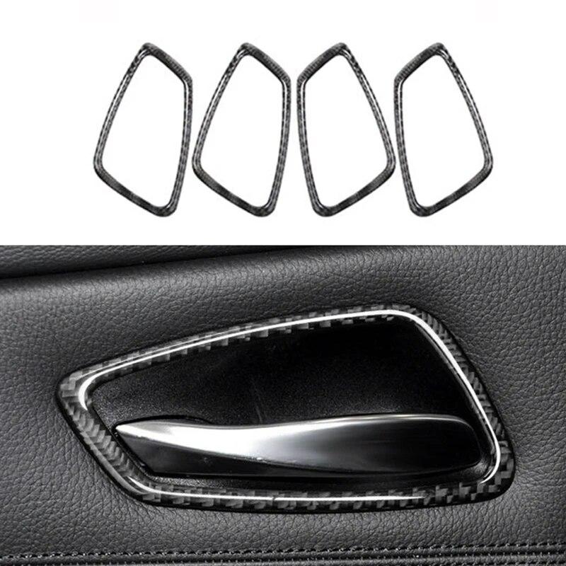 4PCS/Set Carbon Fiber Car Interior Door Handle Cover Decal Decorative Stickers Auto Accessories For BMW E90 E91 3 Series 2005-12