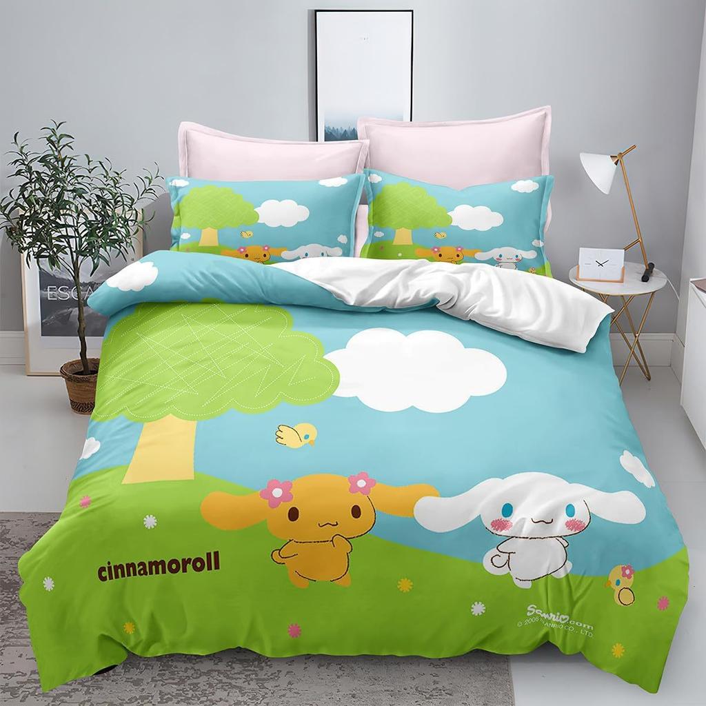 Sanrio Pom Pom Purin Cinnamoroll Bettwäschesets Bettdecke Steppdecke Bettbezug Bettbezug Kissenbezug 2-3-teilige Sets Kinder Erwachsenengröße