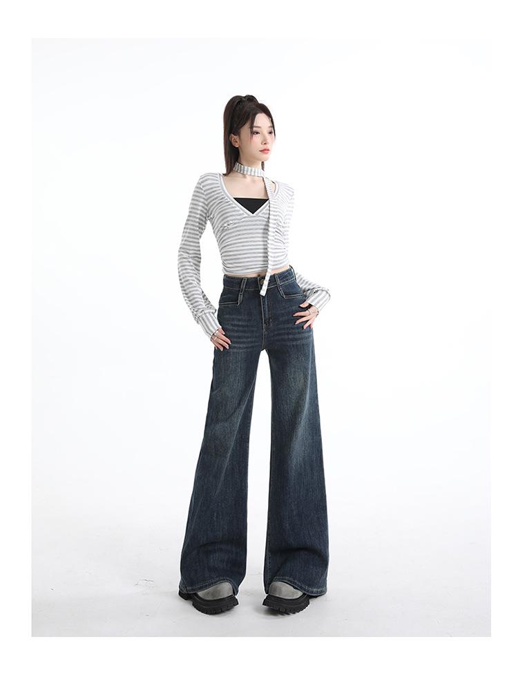 Women's High-Waist Retro Flare Jeans - Slimming, Loose Fit for Spring and Autumn 2026