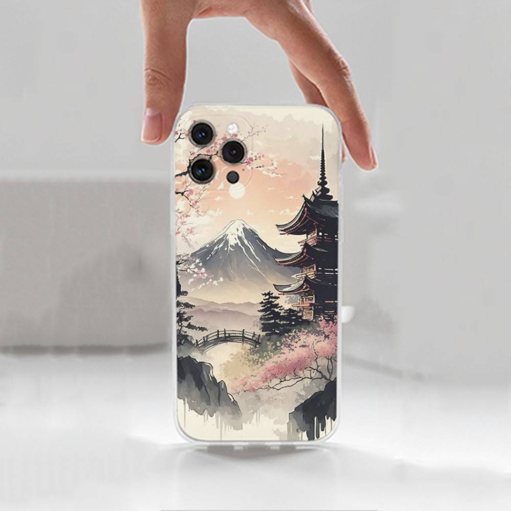 Art Style Japanese Phone For iPhone 14,13,12,11,17,16,15,Pro,X,XS,XR,SE,Max,Plus,Mini Transparent Soft Cover