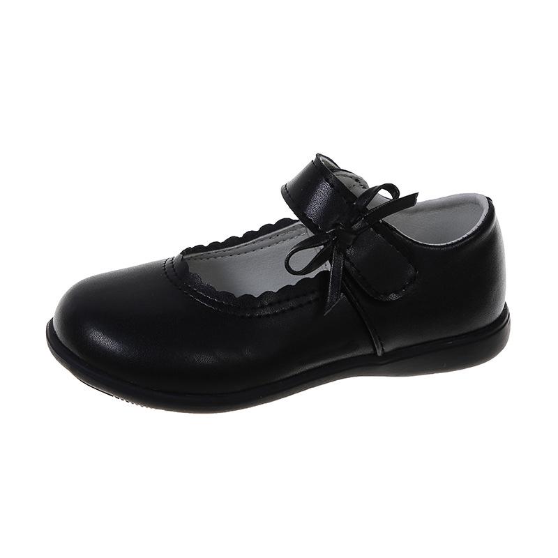 Girls' Black Soft Sole Leather Princess Shoes for School and Casual Wear
