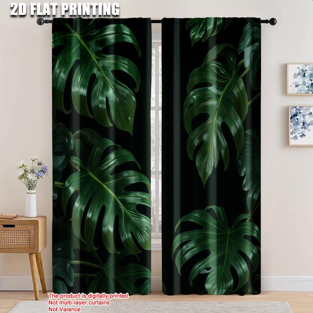 

2 шт., 2D плоская печать, Праздничные шторы на окна, Тропический зеленый пальмовый лист, Универсальный 100% полиэстер, Без электричества, Праздничная стена 52.50×116.00 CM 2pcs