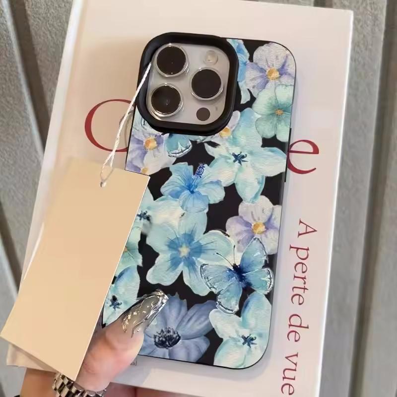 For Samsung A56 A05S A06 A07 A15 A16 A17 A26 A36 A35 A55 A53 A54 S23 S24 S25Ultra Fashion Blue Flower Butterfly Soft Case Samsung A36 чёрный