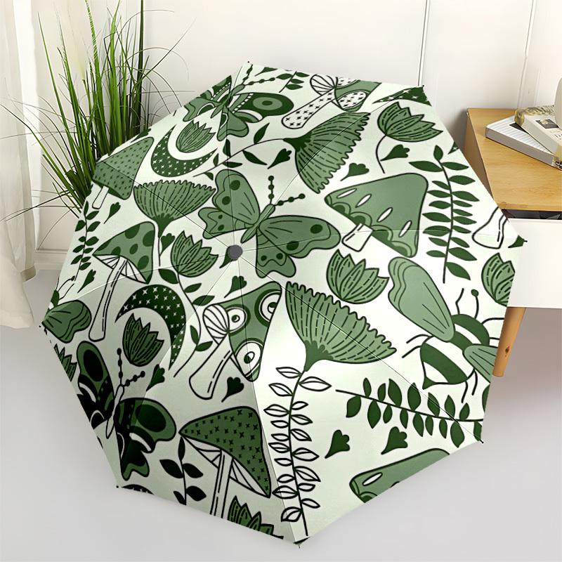 1pc Forest Mushrooms Automatic Open/close Folding Compact Umbrella, 8-Rib Sturdy Canopy, Lightweight Portable, Everyday Use, Gift, Outdoor Umbrella, T