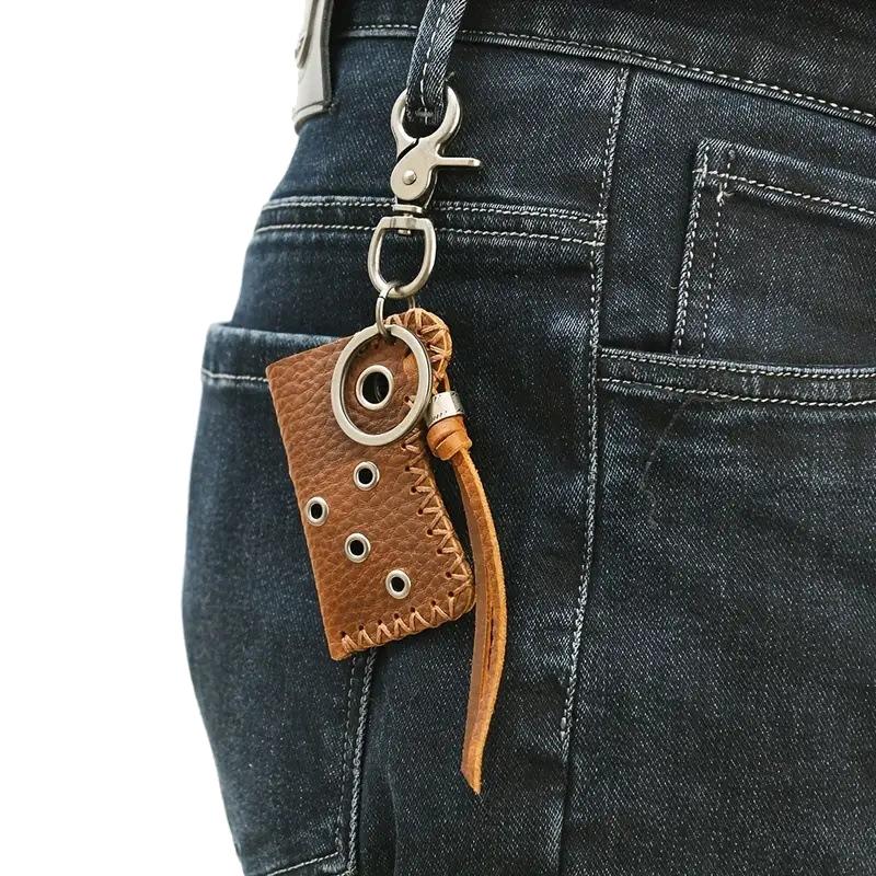1pc Retro Handmade Soft Cowhide  Leather Case Design Keychain For Men's Storage Key Chain Exposed Convenient Lgniter Case