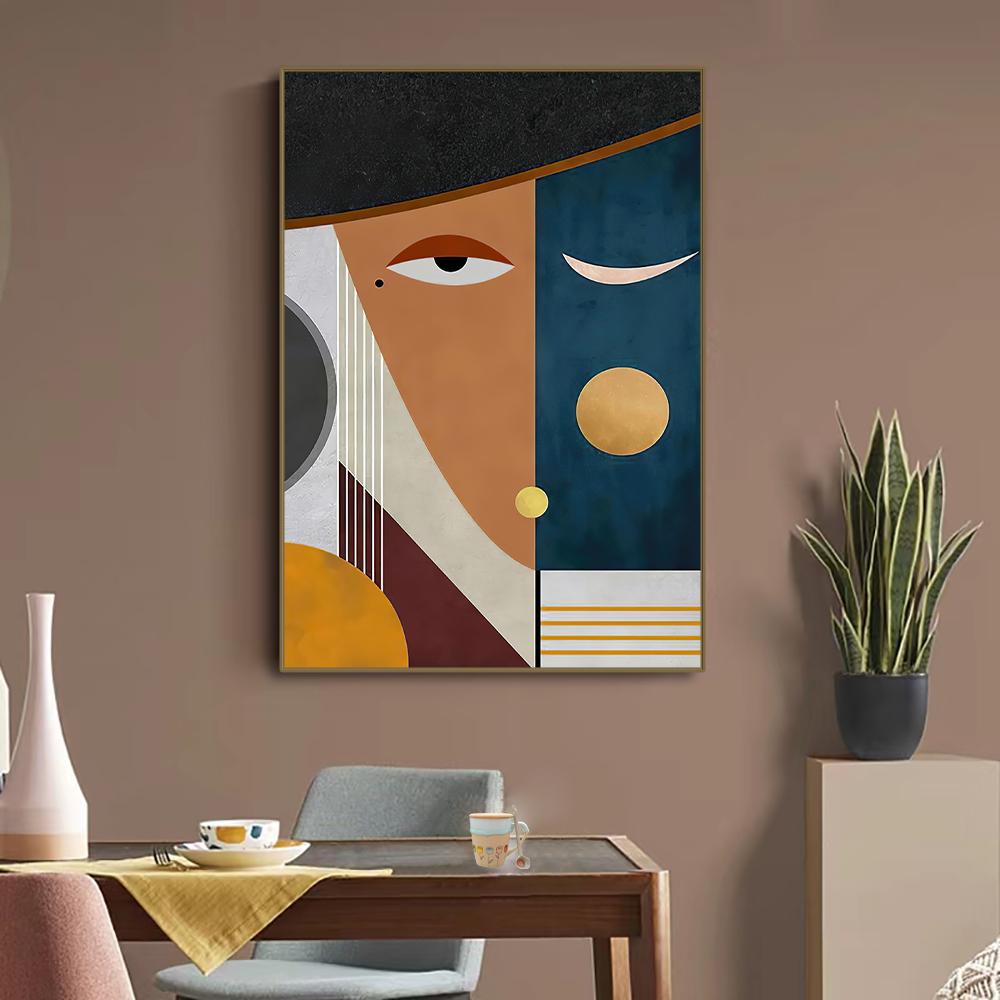 Oljemalerier i Picasso-stil, abstrakte geometriske linjer, kvinnelige ansiktsbilder, plakater og hjemmedekor