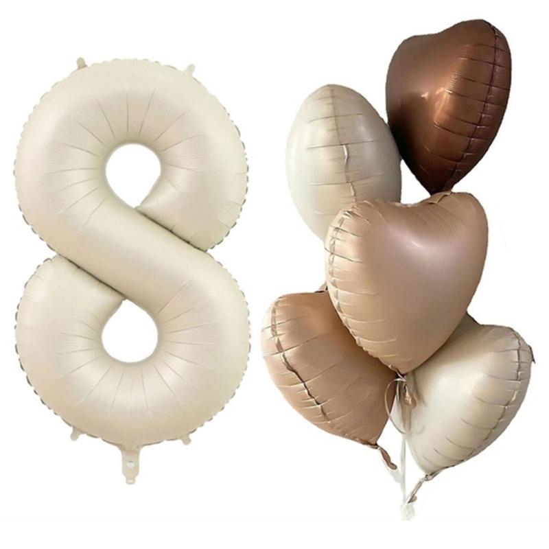 6Pcs Cream Color Number Balloon Set Beige Caramel Number 0-9 Balloon Foil Helium Ball Birthday Wedding Party Decoration