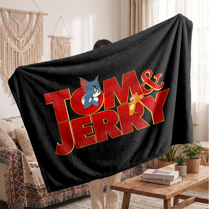 Tom and Jerry Printed Flannel Blanket, Skin Friendly Warm Throw for Indoor Couch Bed Daily Use