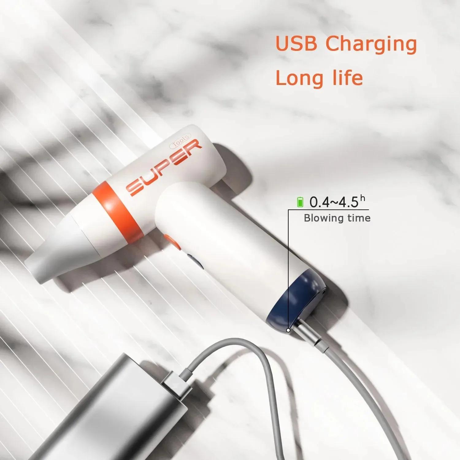 

Портативный перезаряжаемый ручной фен с зарядкой через USB, электрический вентилятор, мини-фен, бытовая техника для удаления пыли, надувной фен для улицы белый