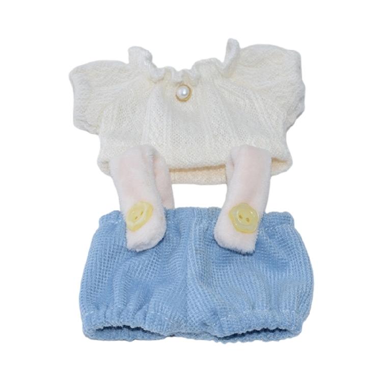 

10cm Doll Fashion Outfit with Ruffle Shirt and Overalls Set for Kids Roleplay Game Dressingup Skill Doll Accessory синій/білий