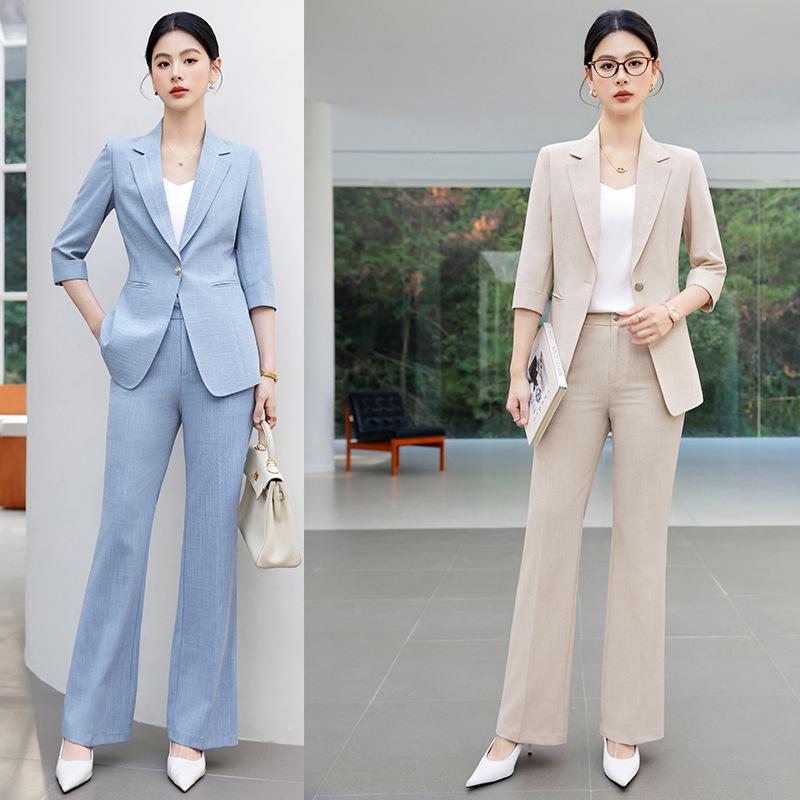 

Women s Blue Spring/Summer Seven-Sleeve Petite Suit – High-End Professional Formal Work Attire L