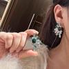 Huitan Gorgeous Geometric Design Stud Earrings with Green/White Cubic Zirconia Wedding Party Temperament Trend Zircon for Women