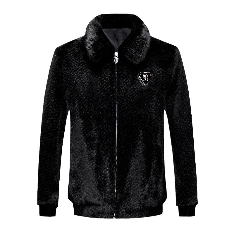 Winter Young and Middle-aged Men's North American Mink Velvet Fur Coat Short Thickened Warm Men's Trendy Cold-proof Coat