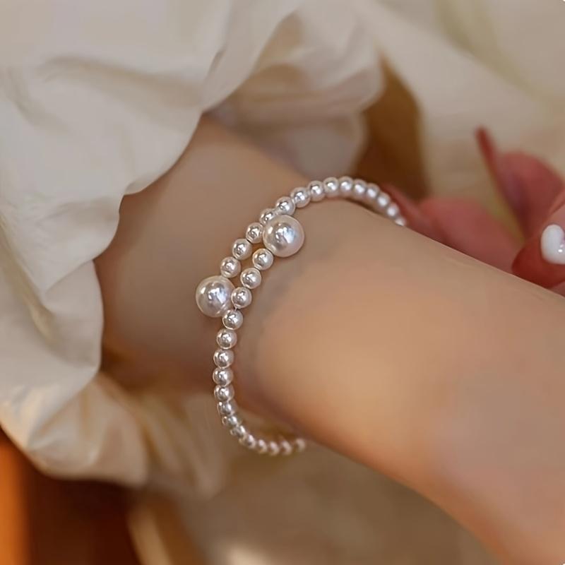 1pc of Minimalist Luxury Adjustable Opening Faux Imitation Pearl Bracelet, French-style Elegant Niche Design Women's Accessory
