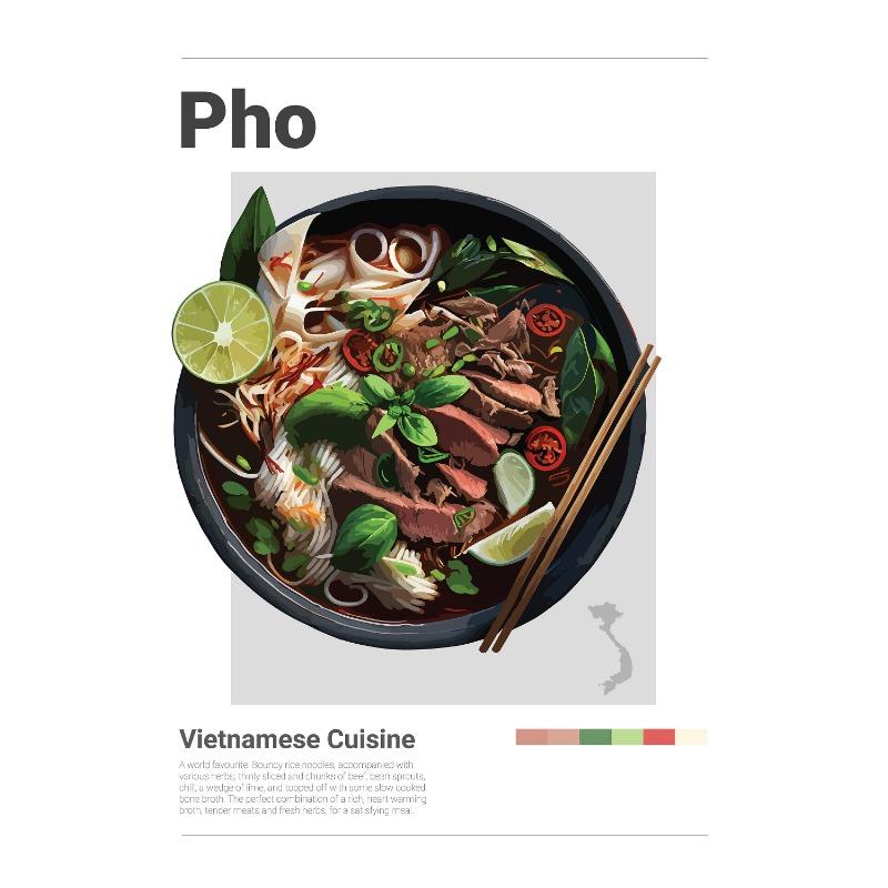 Pôster Minimalista de Comida Vietnamita Banh Mi Bun Cha Goi Cuon Banh Xeo Cao Lau Pintura em Tela Arte de Parede Imagem Decoração de Cozinha Casa