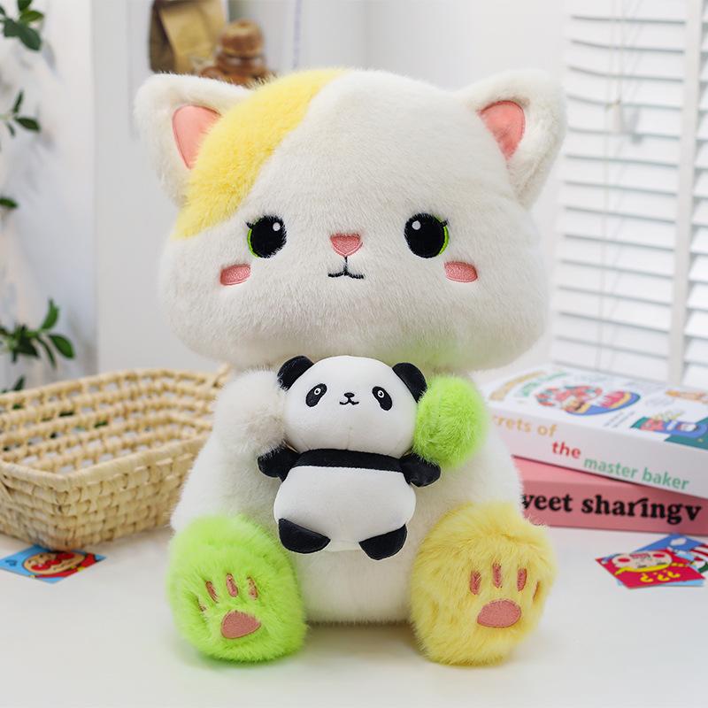 

Cartoon Cute Cat with A Bear Plush Toy Creative Cat Hugging Panda Doll Pillow Gift 32cm