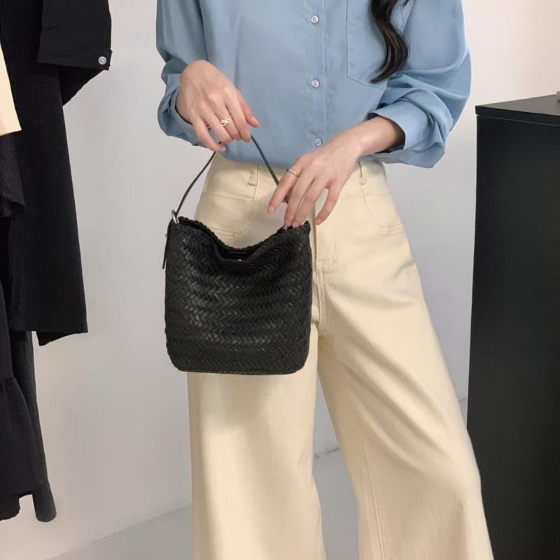 Summer Genuine Leather Women's Bag Handcrafted High-end Woven Single-shoulder Bucket Bag