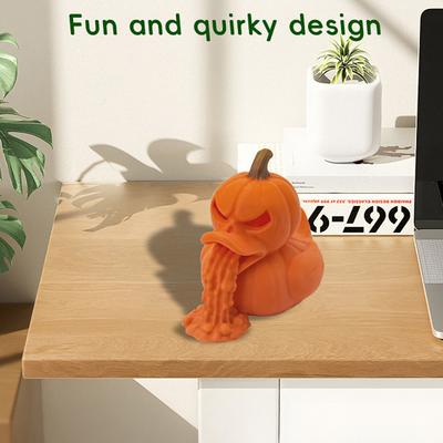 3D Printed Pumpkin Duck Figurine Spooky Collectible Duck Vomiting Statue Halloween Party Decoration for Living Room Office Desk Decor