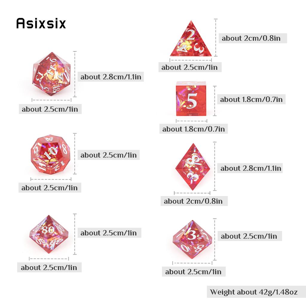7 Pcs Red Resin White Number Sharp Edge Dice Polyhedral Dice Suitable For Role-Playing Dice PropBoard Game