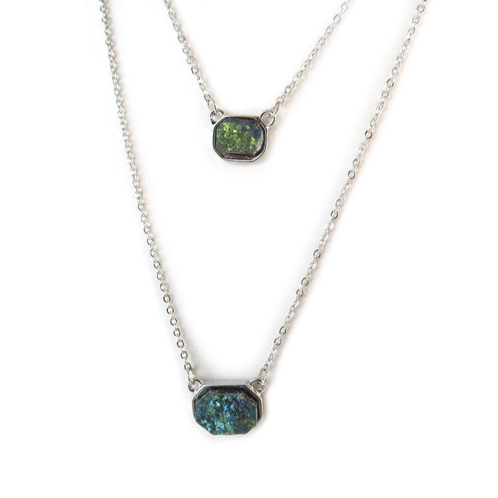 Les Trésors De Lily [N8820] - Silver Green 'Mineralia' Necklace