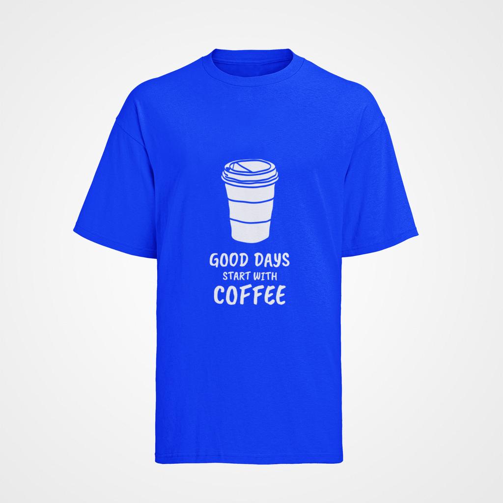 Unisex shirt Cotton Oversize Large Size Mens Organic Cotton Coffee T-Shirt Saying: Good Days Start with Coffee-