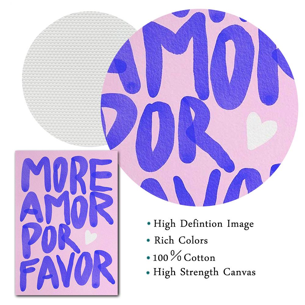 Maksymalistyczny Więcej Amor Por Favor Kolorowy Eklektyczny Niebieski Różowy Cytat o Miłości Sztuka Ścienna Płótno Obraz Plakat Do Salonu Dekoracja Domu