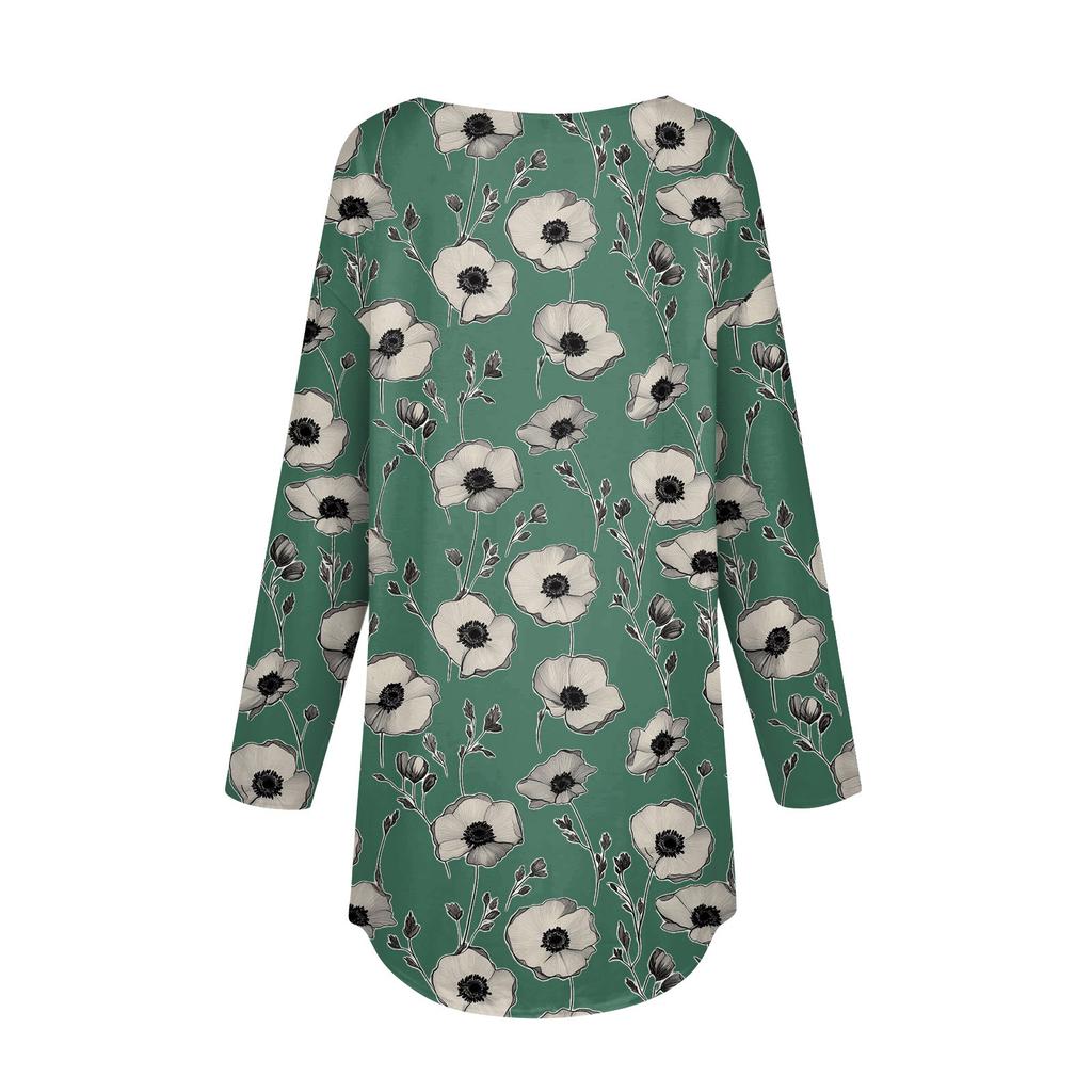 Women's  Loose Casual Flower Printed Round Neck Long Sleeved T Shirt Top Pullover Long Sleeved Sweatshirt