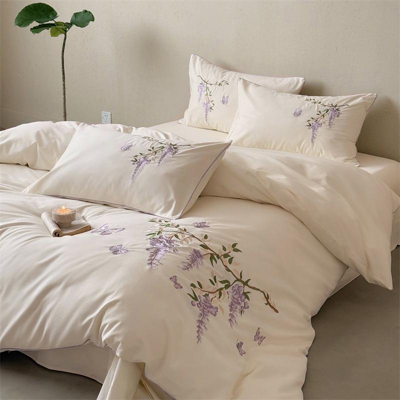 Svetanya Brushed Egyptian Cotton Bedding Set Embroidered Bed Linens Sheet Pillowcase Duvet Cover Set Underwear