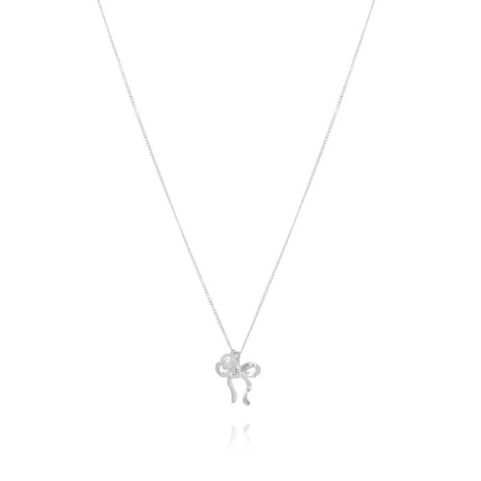(925 Silver) Cleo RB Pearl Ribbon Silver Necklace