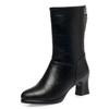 6cm Fashion Elegant Mid Calf Soft Leather Boots Women's Ankle Boots Winter 2025 Med Block Heels Short Fur Motorcycle Boots