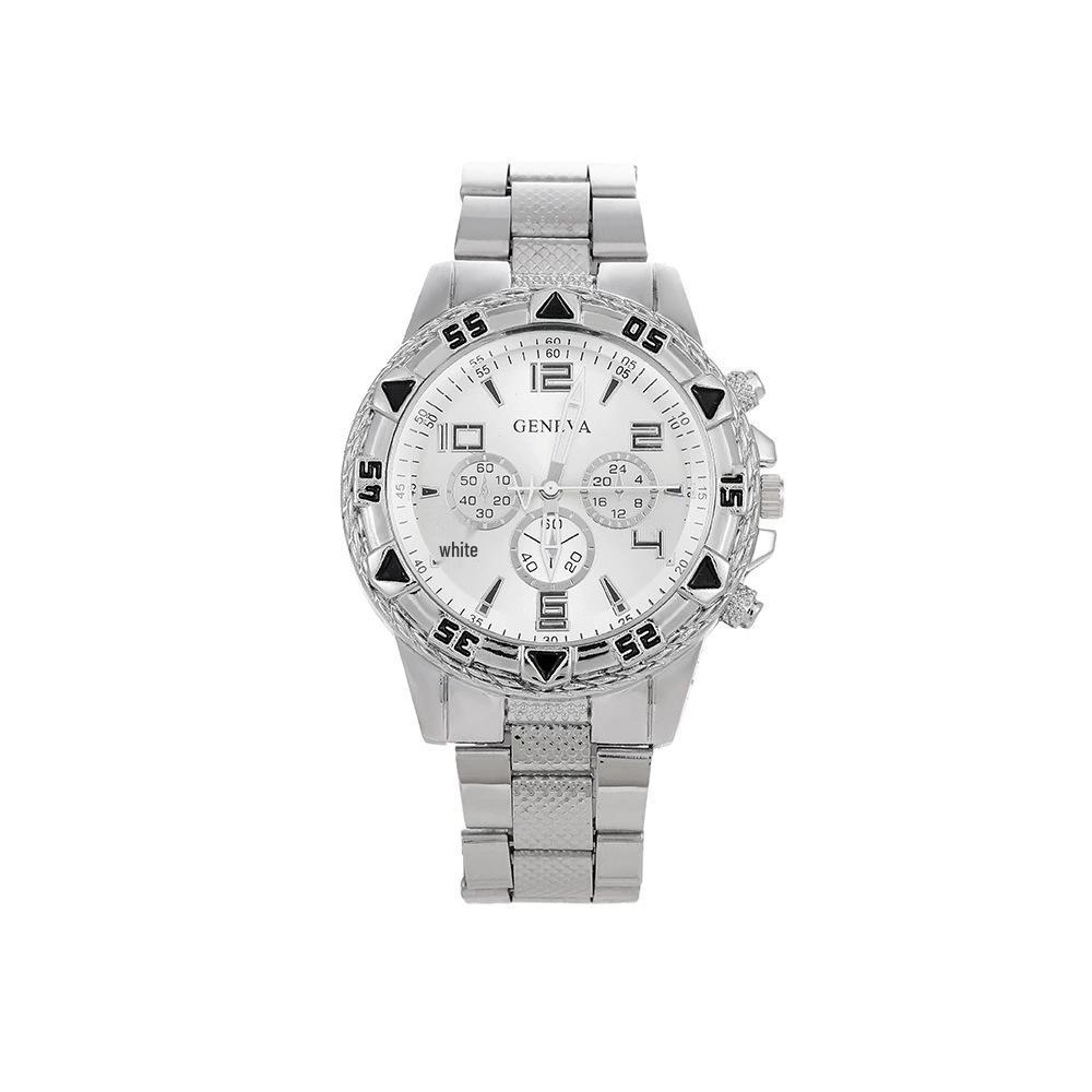 

Men s Blue Light Glass Quartz Watch with Steel Band and Triple Sub-Dials