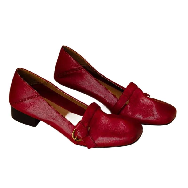 Square Toe Loafers Shoes Woman Soft Leather Retro Sandals Shallow Summer 2025 Trend Soft Sole Shoes Comfort Zapatillas De Mujer