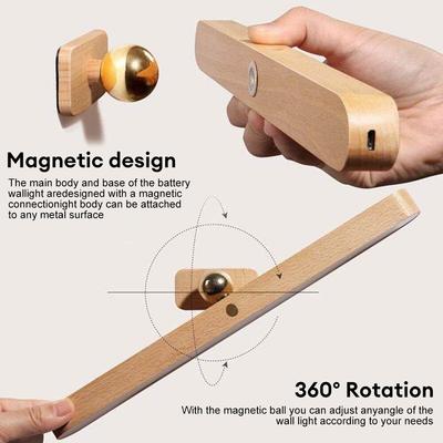 Wooden Cordless LED Night Light Usb Rechargeable Magnetic Mirror Fill Light Touch Wall Light Kitchen Cabinet Light Bedside Lamps